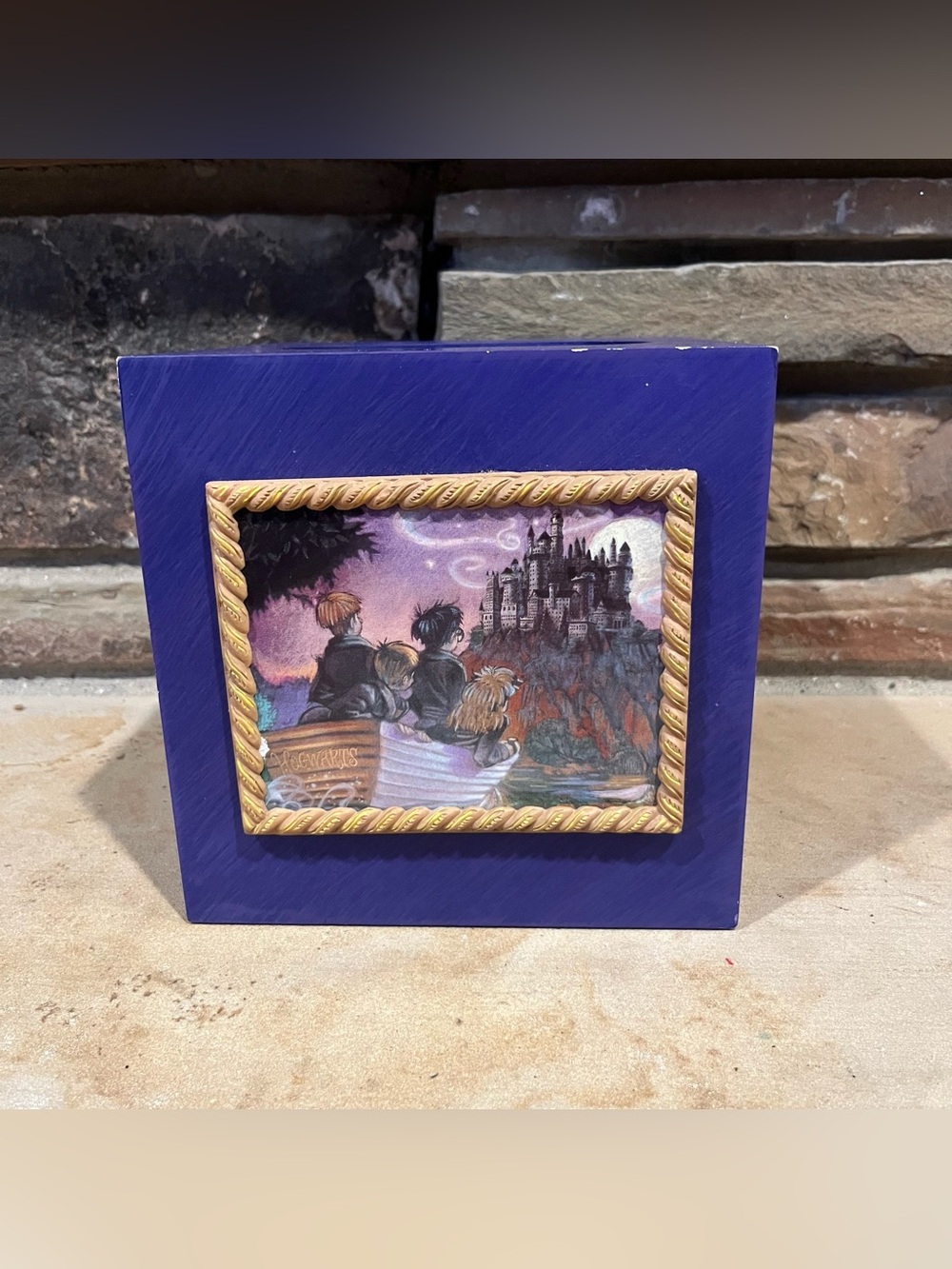 Vintage 2000 Harry Potter Purple Tissue Box Cover 6x6x6"